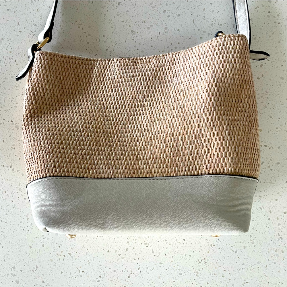 NWOT Izzy & Ali Vegan Leather Wicker Satchel Crossbody Handbag